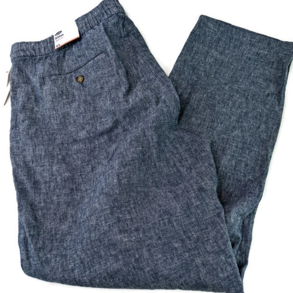 OLD NAVY Men's Heather Blue Pants Size XL Slim Built-In Flex Linen Blend NWT